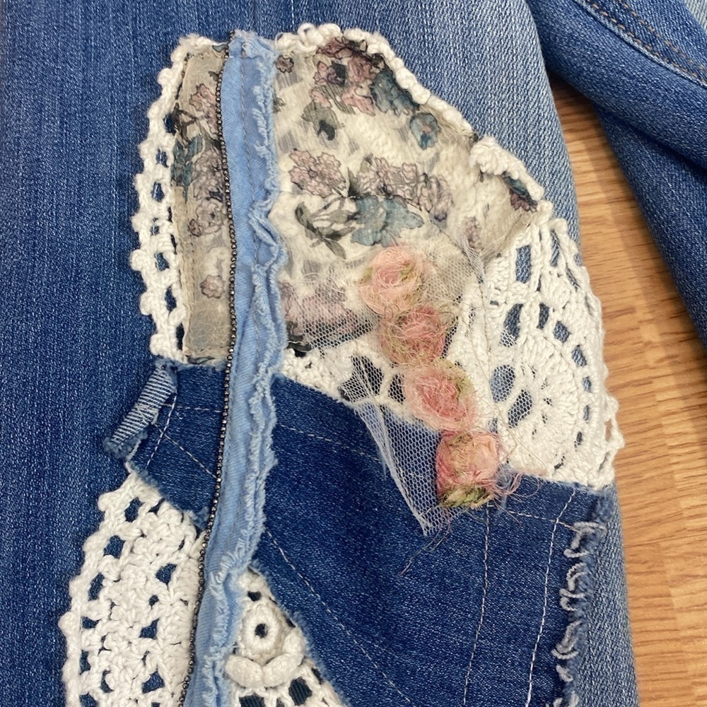 Crochet Patched High Rise Straight Leg Jeans - Picture 14 of 15